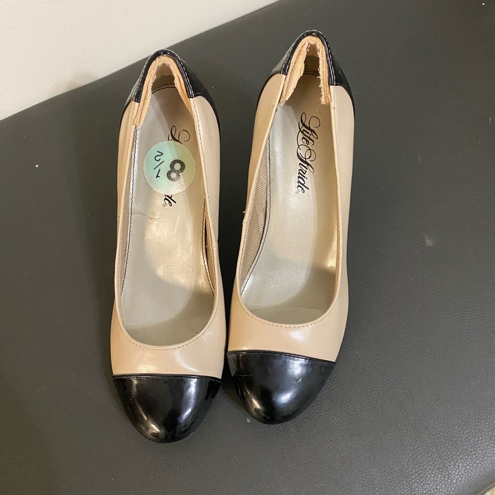 Life Stride Black and Cream Heels